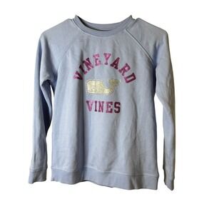 Vineyard Vines Girls Light Blue Glitter Whale Logo Sweatshirt Size L 14 Raglan